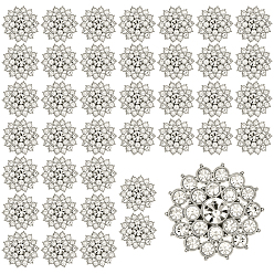 Серебро 40 шт. пуговицы со стразами из сплава, 1-луночное, цветок, серебряные, 23x8 мм, отверстие : 2 мм