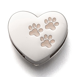 Edelstahl Farbe 304 Edelstahl Diacharme, Schmelz-Stil, Herz mit paw print, Fischcremesuppe, Edelstahl Farbe, 12x13x3.5 mm, Bohrung: 8.5x1.5 mm