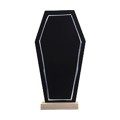Black Halloween Coffin Chalkboard Signs with Wood Base Stand, Message Boards, for Resetaurant, Hotel, Bar Tabletop, Black, 150x75x35mm