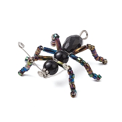Черный Подвески в виде муравьев из стеклянных бусин, с натуральными черными ониксовыми бусинами и 304 петлей из нержавеющей стали, чёрные, 37x45.5x7.5 мм, отверстие : 3 мм