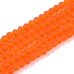 Темно-Оранжевый Прозрачные стеклянные бусины, граненые, матовые, рондель, темно-оранжевый, 3.5~3.8 мм, отверстие : 1 мм, около 105~110 шт / нитка, 29~31 см
