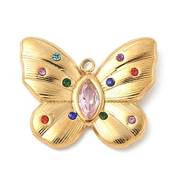 Разноцветный 304 подвески из нержавеющей стали, со стразами, бабочки прелести, реальный 18 k позолоченный, красочный, 17x21x3 мм, отверстие : 1.6 мм