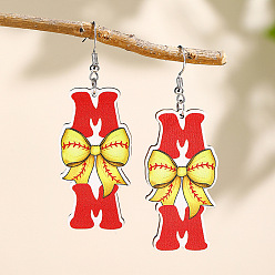 Желтый Деревянные серьги-подвески ко Дню матери, Письмо с бантом, платина, желтые, 76x27 мм