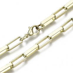 Light Gold Железа венецианские цепи, цепи коробки, плоские овальные скрепки кабельные цепи изготовление ожерелья, латуни с застежками омаров, несварные, золотой свет, 24.21 дюйм (61.5 см) в длину, ссылка: 14x5x3 mm, Перейти кольцо: 7x1 мм, 4.5 мм внутренним диаметром