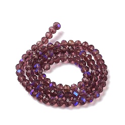 Purple Electroplate Glass Beads Strands, Half Rainbow Plated, Faceted, Rondelle, Purple, 4x3mm, Hole: 0.4mm, about 123~127pcs/strand, 16.5~16.9 inch(42~43cm)