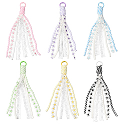 Mixed Color 6Pcs 6 Colors Nylon & Polyester Cord Pendant Decorations, with Iron Rings, Flower, Mixed Color, 220mm, 1pc/color