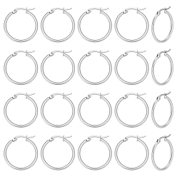 Нержавеющая Сталь Цвет 20 пары 304 серьги-кольца из нержавеющей стали, гипоаллергенный, кольцо, цвет нержавеющей стали, 12 датчик, 24~26x2 мм, штифты : 0.7~1.3x0.68 мм