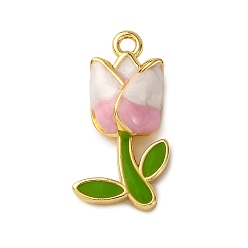 Pink Латунь эмаль подвески, долговечный, стойки покрытие, без кадмия и без свинца, реальный 18 k позолоченный, тюльпан очарование, розовые, 18.5x10.5x4.5 мм, отверстие : 1.4 мм