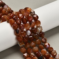 Шоколадный Окрашенные натуральные полосатые агатовые бусы, звезды вырезать круглые бусы, граненые, цвет шоколада, 9.5~10x9~10x9~10 мм, отверстие : 1~1.2 мм, около 36~38 шт / нитка, 13.58~14.37'' (34.5~36.5 см)