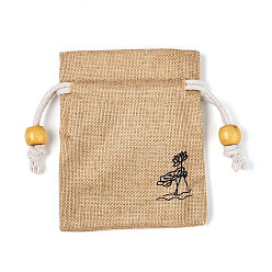 Фора Мешковины упаковочные пакеты, шнурок сумки, с деревянных бусин, оранжевые, 10~10.1x8.2~8.3 см