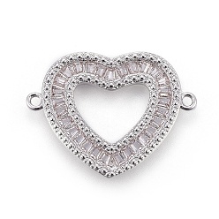 Платина Латунные микро проложить кубических ссылки циркония, сердце, прозрачные, платина, 19x24.5x2 мм, отверстие : 1.2 мм