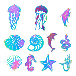 Rainbow Color 22 шт. 11 стили украшения из нержавеющей стали с травлением металла подвески, разнообразные, Радуга цветов, 25~68x24~50x0.3 мм, отверстие : 1~1.5 мм, 2 шт / стиль