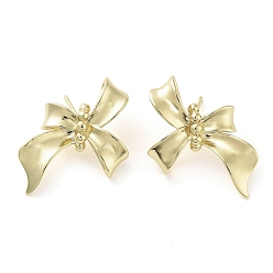 Real 18K Gold Plated Brass Studs Earrings, Long-Lasting Plated, Lead Free & Cadmium Free, Bowknot, Real 18K Gold Plated, 21x23mm
