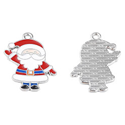 Platinum Rack Plating Alloy Enamel Pendants, Cadmium Free & Lead Free, Father Christmas, Platinum, 25x18x1mm, Hole: 1.6mm