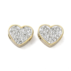 Золотой Ионное покрытие (ip) 304 шарики из нержавеющей стали, сердце, с полимерной глиной горный хрусталь, золотые, 8.5x10.5x5 мм, отверстие : 2 мм