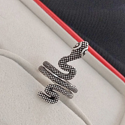 Античное Серебро Кольца-манжеты из сплава в тибетском стиле, змея, античное серебро, внутренний диаметр: 15~23 мм