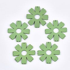 Светло-зеленый Расписные деревянные подвески, цветок, светло-зеленый, 49.5x49x3 мм, отверстие : 1 мм