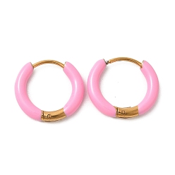 Pink 304 серьги-кольца из нержавеющей стали и эмали для женщин, кольцо, золотые, розовые, 17x3 мм