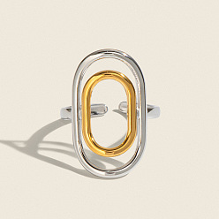 Real Gold Plated & Stainless Steel Color 304 Stainless Steel Cuff Open Rings for Women, Double Oval, Real Gold Plated & Stainless Steel Color, 25mm, Inner Diameter: 17mm