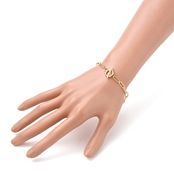 Golden Brass Paperclip Chain Bracelets, with 304 Stainless Steel Toggle Clasps, Golden, 7-3/4 inch(19.6cm)