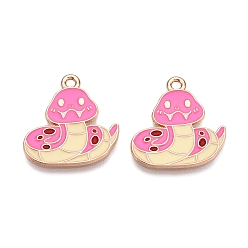 Ярко-Розовый Подвески из эмали и сплава, без свинца и без кадмия, очарование змеи, золотые, ярко-розовый, 21.5x20.5x1 мм, отверстие : 1.6 мм