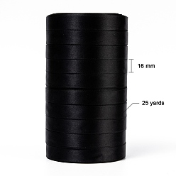 Black Single Face Satin Ribbon, Polyester Ribbon, Black, Size: about 5/8 inch(16mm) wide, 25yards/roll(22.86m/roll), 250yards/group(228.6m/group), 10rolls/group