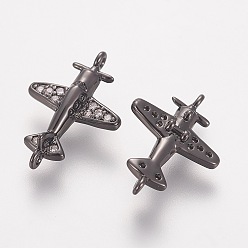 Черный Цвет Металла Коннекторы, латунь, кубический цирконий, долговечный, пропеллер самолета, прозрачные, металлический черный , 16.5x11.5x5 мм, отверстие : 0.8 мм