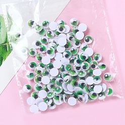 Green Plastic Doll Craft Activities Eyeball Moving Eyes, with Back Adhesive Stickers, Flat Round with Eyelash, Green, 10mm, 120pcs/bag