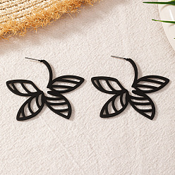 Черный Серьги сплава, цветок, чёрные, 48x43 мм