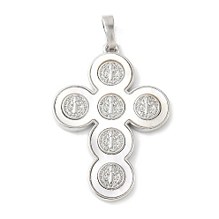 Платина Подвески из латуни с натуральными белыми ракушками, религия крест прелести, долговечный, без свинца и без кадмия, стойки покрытие, платина, 32.5x23x2 мм, отверстие : 3.5x6 мм