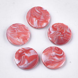 Tomato Acrylic Beads, Imitation Gemstone Style, Two Tone, Flat Round, Tomato, 24x5.5mm, Hole: 1.6mm, about 225pcs/500g