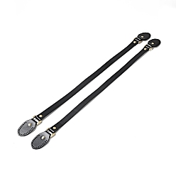 Black Oval End Cowhide Leather Sew On Bag Handles, with Alloy Findings, Bag Strap Replacement Accessories, Black, 64.5x3.75x1.25cm, Hole: 1.8mm