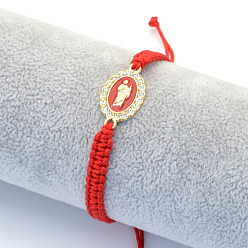 Красный Религиозные браслеты из сплава со стразами и эмалью, Браслеты из хлопкового шнура, плетеные для мужчин, овал с отцом, красные, 6.30~11.81 дюйм (16~30 см)