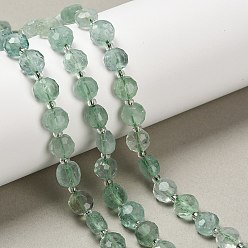 Флюорит Естественный зеленый флюорит бисер нитей, плоско-круглые, граненые, с бисером, 7~7.5x7.5~8x4.5~5 мм, отверстие : 1 мм, около 19~21 шт / нитка, 7.52~7.60'' (19.1~19.3 см)