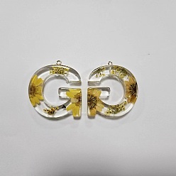 Letter G Подвески из прозрачной эпоксидной смолы, подвески-буквы с петлями, Буква G, 42.5x38x8 мм, отверстие : 2 мм