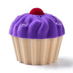Indigo Velvet Ring Boxes, with Plastic and Rhinestone, Cupcake, Indigo, 6x5.75cm