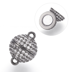 Черный Цвет Металла Магнитные застежки из латуни с цирконием и микропаве с петлями, сильный магнит n 50, долговечный, без кадмия, без никеля и без свинца, круглые, металлический черный , 16x12 мм, отверстие : 1 мм