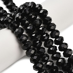 Black Onyx Бусины из натурального черного оникса, рондель, граненые, окрашенная и подогревом, 8~8.5x5~5.5 мм, отверстие : 0.9~1 мм, около 75~76 шт / нитка, 15.08~ 15.28 дюйм (38.3~38.8 см)