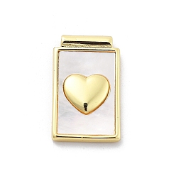 Сердце Стойки с латунными подвесками из ракушек, прямоугольник амулеты, долговечный, без кадмия и без свинца, реальный 18 k позолоченный, сердце, 22.5x13.5x3 мм, отверстие : 1.5 мм