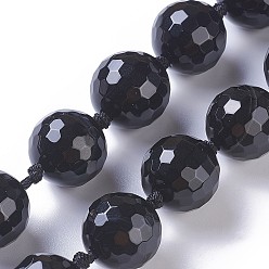 Black Agate Dyed & Heated Natural Black Agate Beads Strands, Faceted, Round, 18~18.5mm, Hole: 2mm, about 20pcs/strand, 17 inch(43cm)