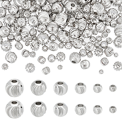 Платинированный 180 шт 6 стили латунные бусины, долговечный, круглый с гофрированным, Реальная платина, 3~8x2~7 мм, отверстие : 1.2~2 мм