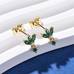 Настоящее золото 18K Серьги-гвоздики в форме конского глаза с микропаве из латуни и кубическими цирконами, реальный 18 k позолоченный, 11.5x8 мм