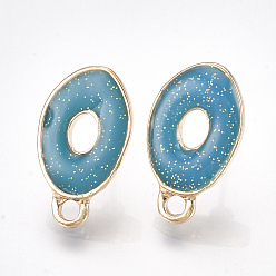 Стально-синий Сплав серьги эмаль, с петлей, необработанные (без покрытия) булавки и блестящий порошок 925 булавка из стерлингового серебра, овальные, золотой свет, стальной синий, 17x10 мм, отверстие : 1.8 мм, штифты : 0.6 мм