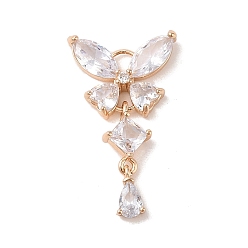 Прозрачный Бабочки прелести, Латунные подвески, со стеклом, золотые, прозрачные, 30.5x18x4 мм, отверстие : 4 мм
