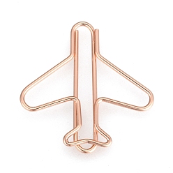 Rose Gold Airplane Shape Iron Paper Clips, Cute Paper Clips, Funny Bookmark Marking Clips, Rose Gold, 27x27x2mm
