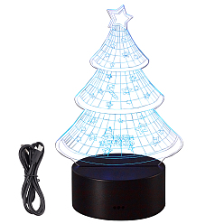 Black Acrylic 3D Creative Visualization Lamp, Touch Lamp, Christmas Tree, Black, 9.4~17.5x9.4~12.8x0.35~4cm, 2pcs/set