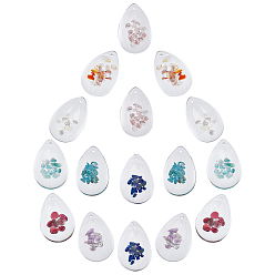 Mixed Color 16Pcs 8 Styles Transparent Glass Pendants, with Gemstone Chip inside and Epoxy Resin Bottom, Teardrop, Mixed Color, 30x20x8mm, Hole: 1.5mm, 2pcs/style