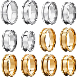 Golden & Stainless Steel Color 12Pcs 12 Styles 201 Stainless Steel Grooved Finger Ring Settings, Ring Core Blank, for Inlay Ring Jewelry Making, Golden & Stainless Steel Color, US Size 6 1/2~13(16.9~22.2mm), 1Pc/style