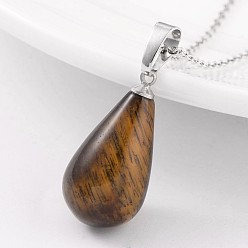 Тигровый глаз Подвески с каплевидным вырезом из латуни платинового цвета с тигровым глазом, 24~26x13 мм, отверстие : 5x8 мм