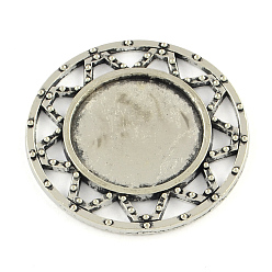 Antique Silver Tibetan Style Alloy Flat Round Cabochon Settings, Cadmium Free & Lead Free, Antique Silver, Tray: 20mm, 34x2mm, about 180pcs/1000g